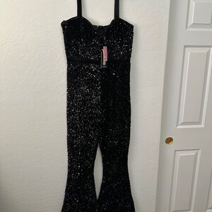 PrettyLittleThing Black Sequin Jumpsuit